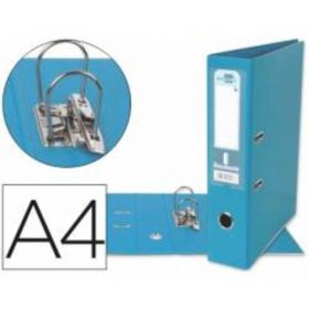 ARCHIVADOR DE PALANCA LIDERPAPEL A4 DOCUMENTA FORRADO PVC CON RADO LOMO 75 MM CELESTE COMPRESOR METALICO