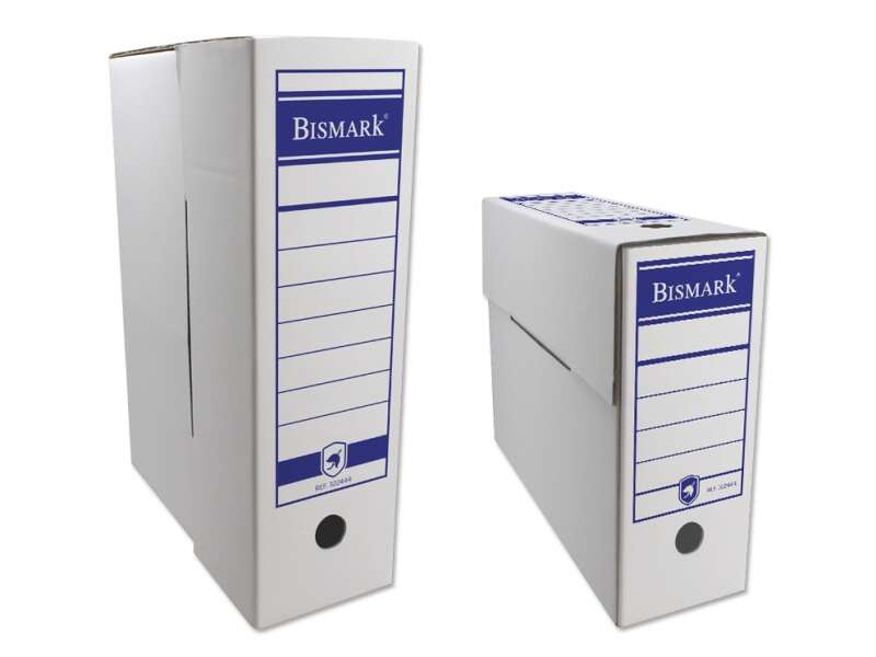 Bismark Caja de Archivo Definitivo Folio Prolongado 12x39x27cm - Carton Corrugado - Papel Blanco con Zonas Pre Impresas - Doble Ollado