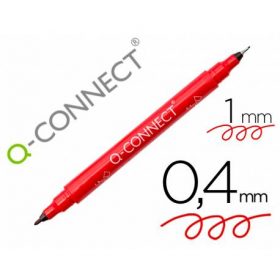 ROTULADOR Q-CONNECT MARCADOR PERMANENTE DOBLE PUNTA COLOR ROJO 0,4MM Y 1MM