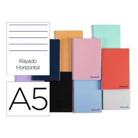 CUADERNO ESPIRAL LIDERPAPEL A5 WONDER TAPA PLASTICO 80H 90G RAYADO HORIZONTAL  CON MARGEN COLORES SURTIDOS