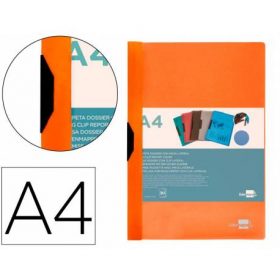 CARPETA LIDERPAPEL DOSSIER PINZA LATERAL POLIPROPILENO DIN A4 NARANJA FLUOR 30 HOJAS PINZA DESLIZANTE
