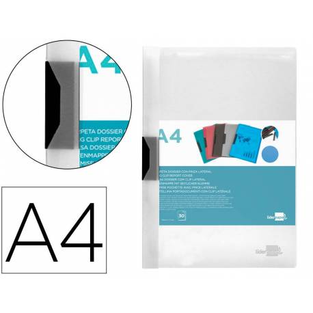 CARPETA LIDERPAPEL DOSSIER PINZA LATERAL POLIPROPILENO DIN A4 TRANSPARENTE 30 HOJAS PINZA DESLIZANTE