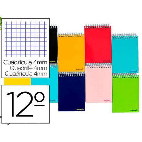 CUADERNO ESPIRAL LIDERPAPEL BOLSILLO DOCEABO APAISADO SMART TAPA BLANDA 80H 60GR CUADRO 4MM COLORES SURTIDOS