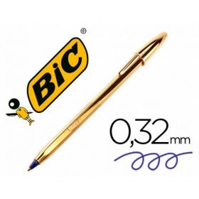 BOLIGRAFO BIC CRISTAL CELEBRATION ORO 0,4MM TINTA AZUL