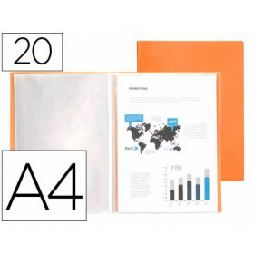 CARPETA LIDERPAPEL ESCAPARATE 47041 20 FUNDAS POLIPROPILENO TRASLUCIDA DIN A4 NARANJA FROSTY