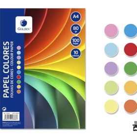 GOLDEN PACK CON 100 HOJAS DE PAPEL DE COLORES A4 80GR-10HOJAS POR COLOR -COLORES SURTIDOS